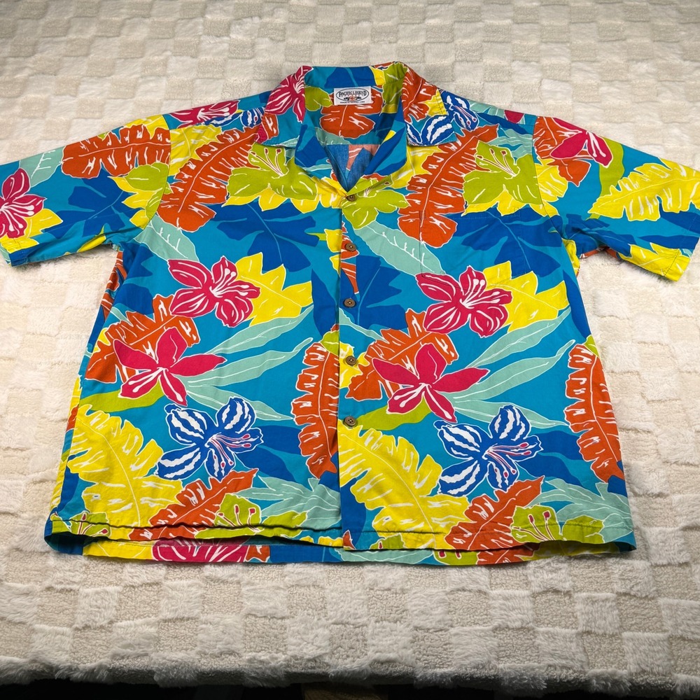 Pacific Legend Apparel Mens Hawaiian Shirt 2XL Aloha Floral Button Made in‎ USA